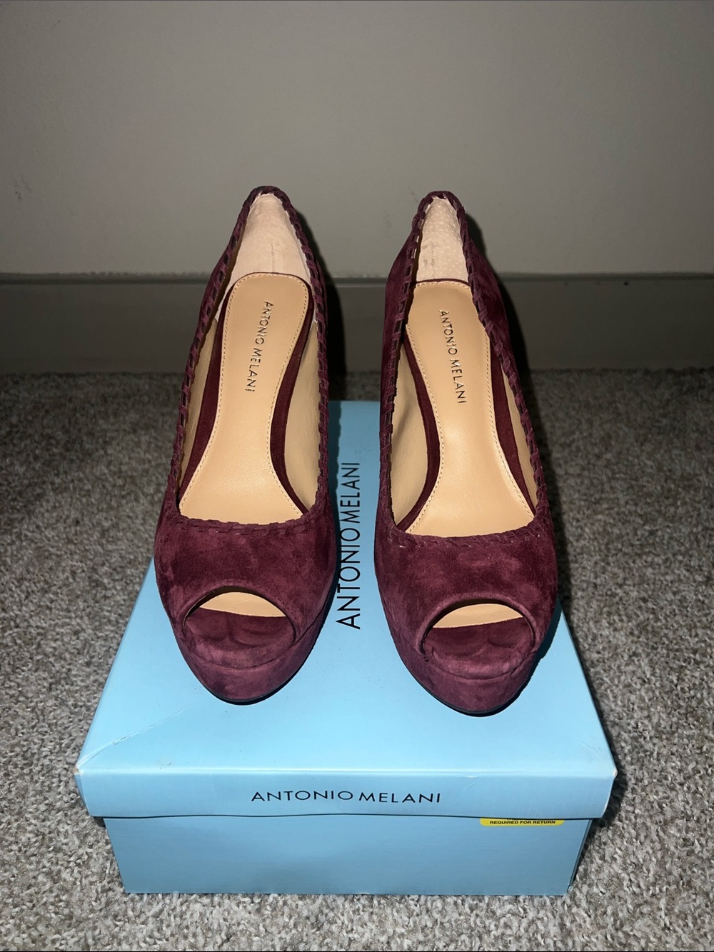 ANTONIO MELANI Luna Crushed Cran Suede Peep-Toe Pumps